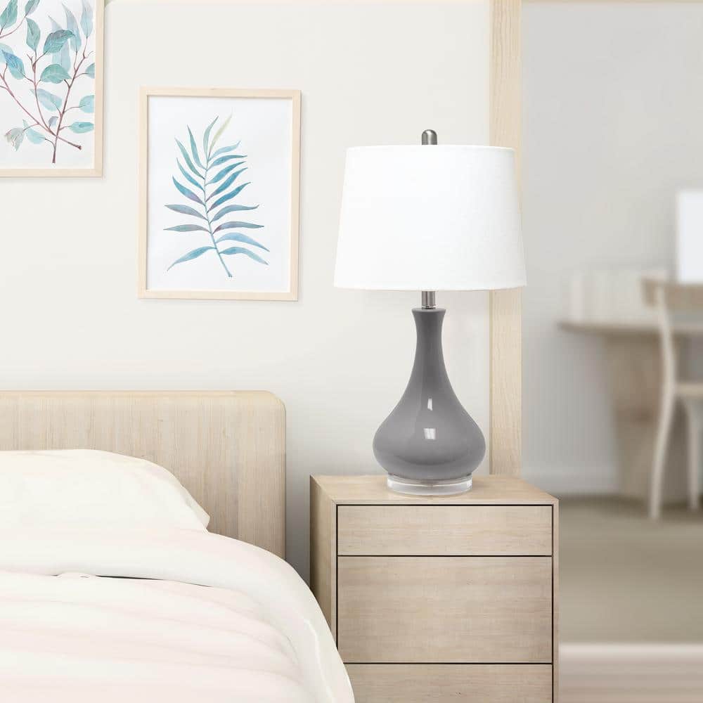 Gray Ceramic Teardrop Table Lamp with White Cotton Shade