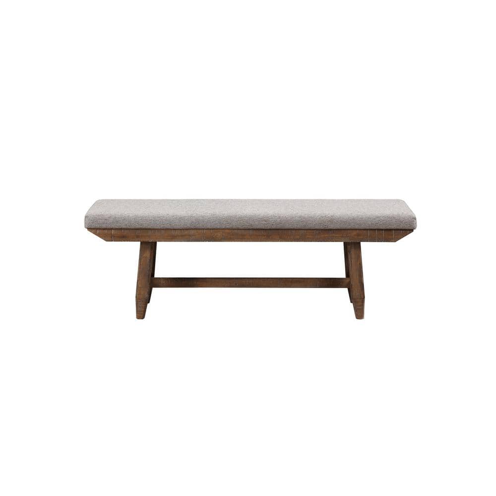 Rustic Ranch 60" Beige Upholstered Bench with Stretchers