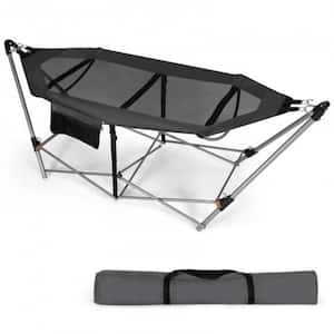 Outdoor 7.45 ft. Metal Portable Free Standing Camping Hammock with Collapsible Stand and Carry Bag in Gray