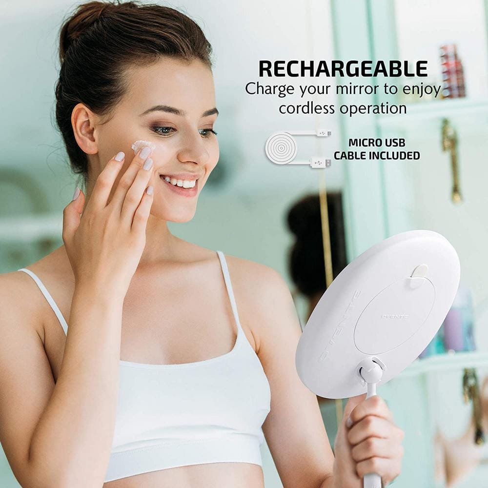 White Oval LED Lighted Magnifying Makeup Mirror with Tray