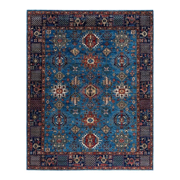 Serapi Light Blue 8 ft. x 10 ft. Tribal Wool Indoor Area Rug