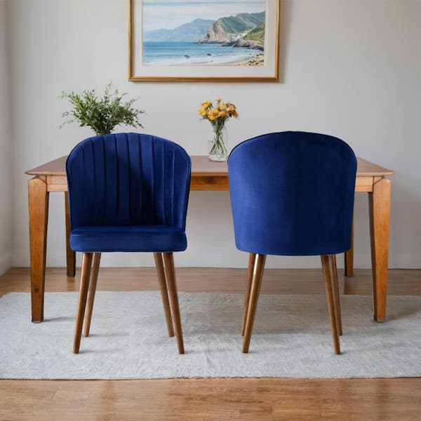 Ashcroft Furniture Co Stanton Mid-Century Modern Navy Blue Velvet Dining Chair (Set of 2)