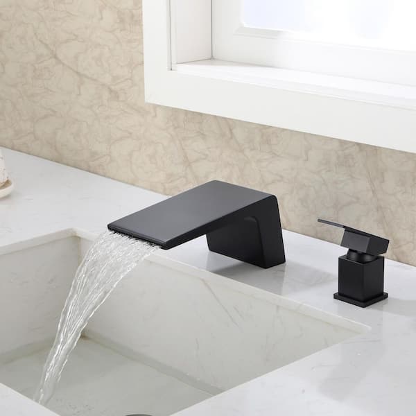Vara 1-Handle Tub Deck Mount Roman Tub Faucet Geometric 4.72 in. Width Waterfall Spout In Matte Black