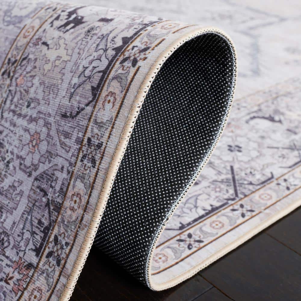 Beige and Grey 10' x 14' Washable Synthetic Rug