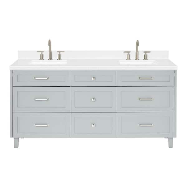 Monroe 72 in. W x 22 in. D x 36 in. H Double Rectangle Sink Bath Vanity in Gray with Carrara White Quartz Top