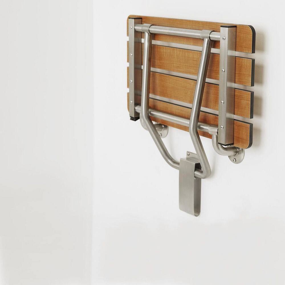 22-inch Teak and Stainless Steel Wall-Mounted Shower Bench