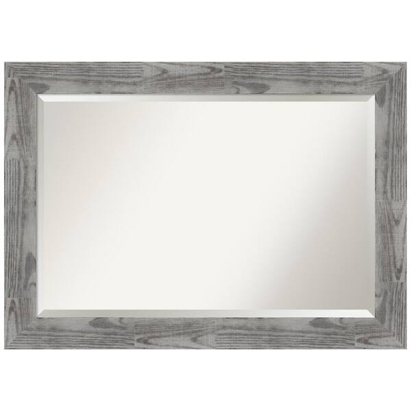 Amanti Art Bridge Grey 42 in. W x 30 in. H Wood Framed Beveled Bathroom Vanity Mirror in Gray