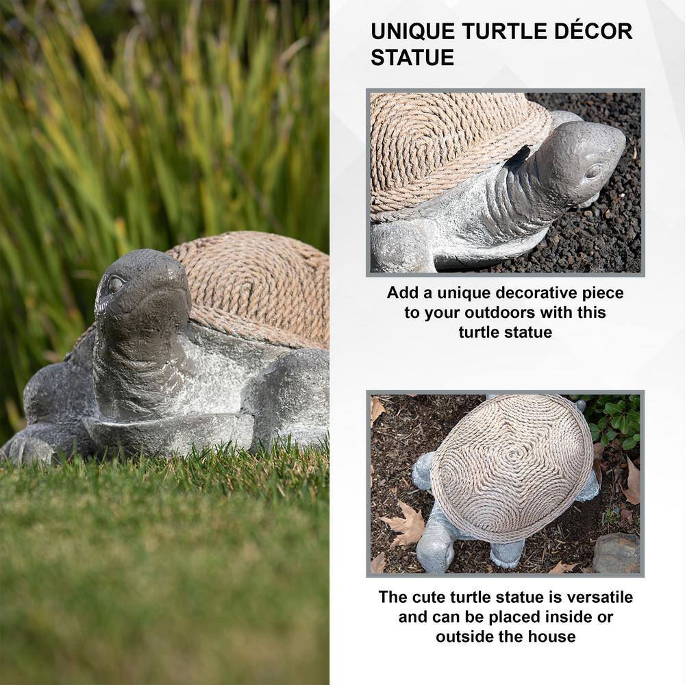 20.1" Gray and Brown Polystone Rope Shell Turtle Statue