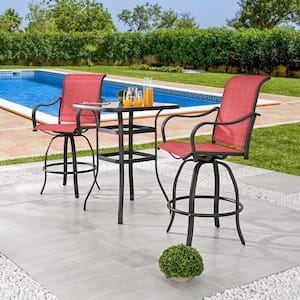 Red 3-Piece Outdoor Sling Square Bar Height Outdoor Bistro Set