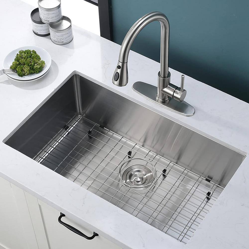 Staykiwi 27 in. Undermount Single Bowl 18 Gauge Silver Stainless Steel Kitchen Sink with Bottom Grids SKWAKS21-2718 - The Home Depot Staykiwi 27 in. Undermount Single Bowl 18 Gauge Silver Stainless Steel Kitchen Sink with Bottom Grids SKWAKS21-2718 - The Home Depot