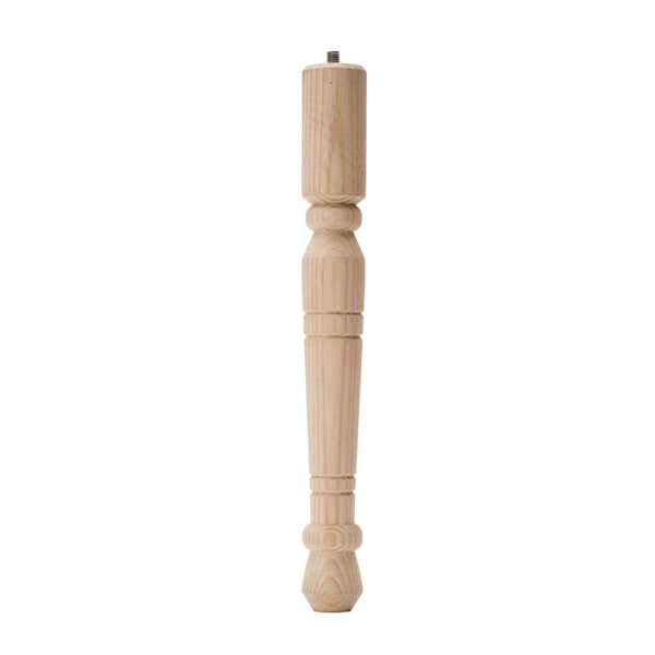 Waddell Early American Table Leg with Hanger Bolt - 12 in. H x 1.375 in. Dia. - Sanded Unfinished Hardwood - DIY Furniture