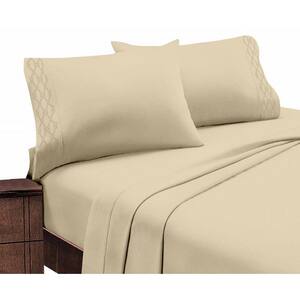 Home Sweet Home Extra Soft Deep Pocket Embroidered Luxury Bed Sheet Set - California King, Taupe