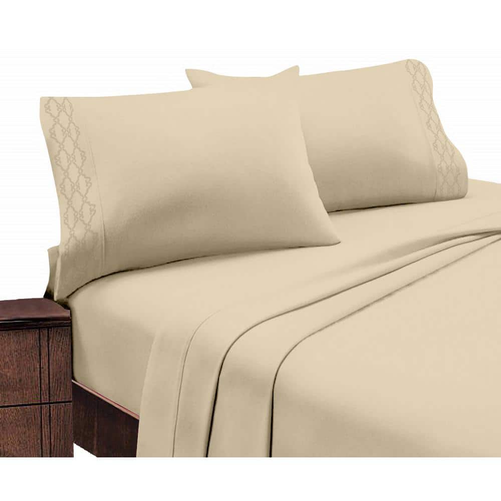 Home Sweet Home Extra Soft Deep Pocket Embroidered Luxury Bed Sheet Set - Queen, Taupe, Brown
