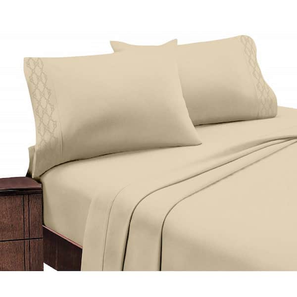 Unbranded Home Sweet Home Extra Soft Deep Pocket Embroidered Luxury Bed Sheet Set - Queen, Taupe