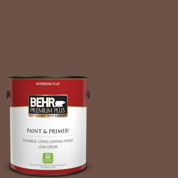BEHR PREMIUM PLUS 1 gal. #PMD-108 Double Chocolate Flat Low Odor Interior Paint & Primer