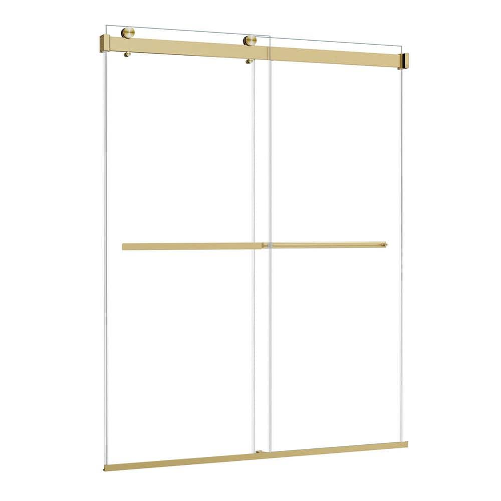60" Gold Frameless Bypass Shower Door with Clear Glass