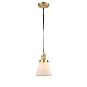 Cone 60-Watt 1 Light Satin Gold Shaded Mini Pendant Light with Frosted Glass Shade