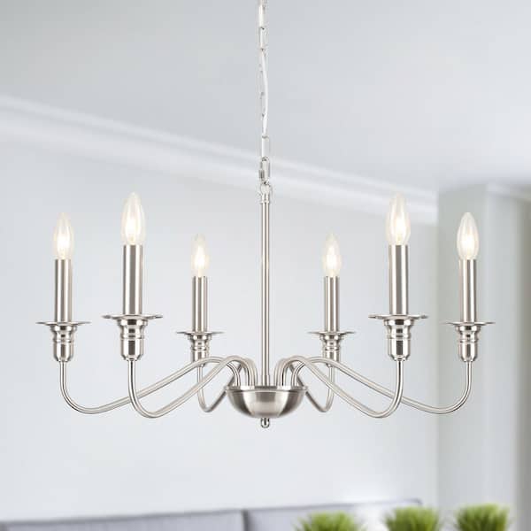 LWYTJO Marquest 6-Light Brushed Nickel Dimmable Classic Traditional Rustic Linear Kitchen Island Chandelier Candle with tray