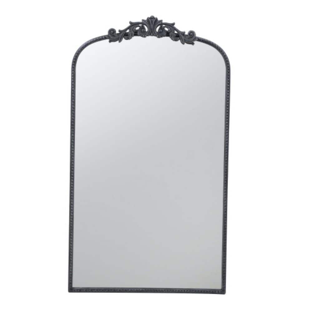24 in. W x 42 in. H Black Arch Mirror and Baroque Inspired Frame Modern Wall Mount Mirror Wall Decor Design Mirror