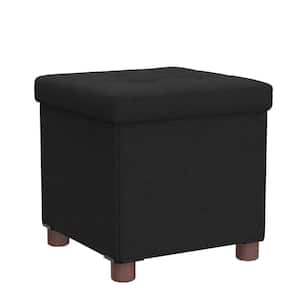 15 in. Wood Outdoor Ottoman with Storage for Living Room, Comfortable Seat with Lid, Black