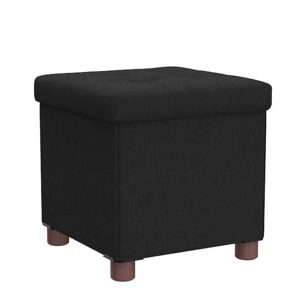 Angel Sar 15 in. Wood Outdoor Ottoman with Storage for Living Room, Comfortable Seat with Lid, Black