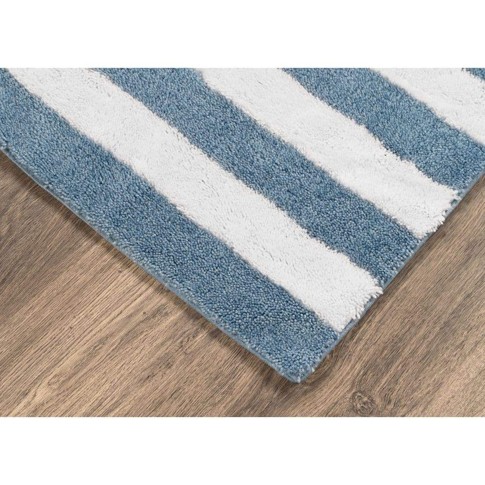Basin Blue and White Striped Washable Nylon Bath Rug Set