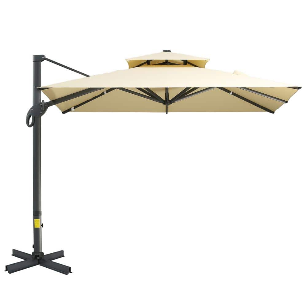 10 ft. Aluminum Cantilever Manual Tilt in Beige Offset Patio Umbrella, Hang