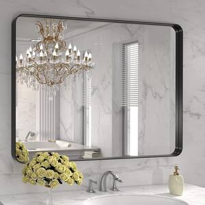 36 in. W x 28 in. H Rectangular Aluminum Framed Wall Bathroom Vanity Mirror in Black