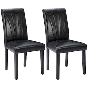 Dining Chairs Set of 2 Faux Leather and Solid Wood Legs and High Back Chairs for Kitchen/Living Room Black Upholstered