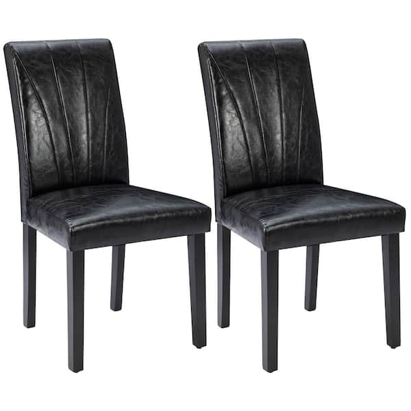 VECELO Dining Chairs Set of 2 Faux Leather and Solid Wood Legs and High Back Chairs for Kitchen/Living Room Black Upholstered