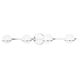 Fusion Centric 32 in. 4-Light Polished Chrome Vanity Light Bar with Opal Glass Shade