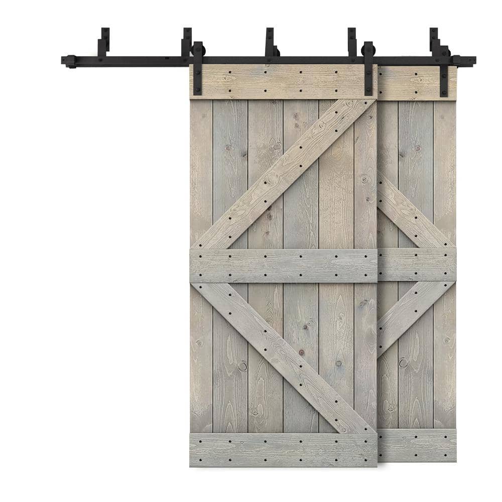 48 in. x 84 in. K Bypass Smoke Gray Stained DIY Solid Wood Interior Double Sliding Barn Door with Hardware Kit price history on PriceWatchPro