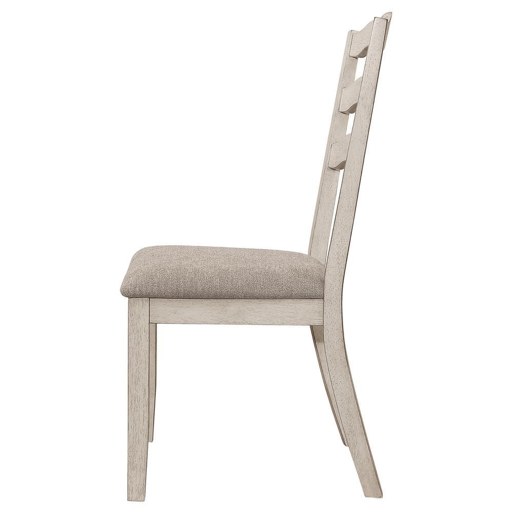 Rustic Cream Ladderback Upholstered Side Chair with Khaki Seat