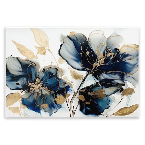 Blue Swirling Modern Flowers by LSR Design Studio 1 Piece Unframed Nature Graphic Art Print 19 in. x 13 in.