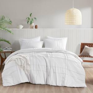 Porter 3-Piece White Microfiber King Soft Washed Pleated Comforter Set