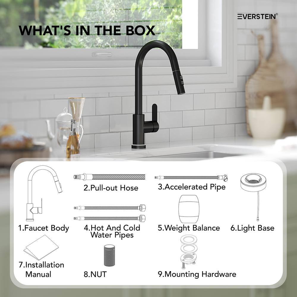 Matte Black Single Handle Pull Down Kitchen Faucet with LED Base