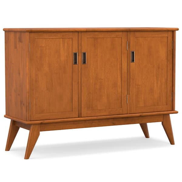 Draper Teak Brown 50 in. Solid Hard Wood Buffet Rectangle Mid Century Modern 3-Door Sideboard