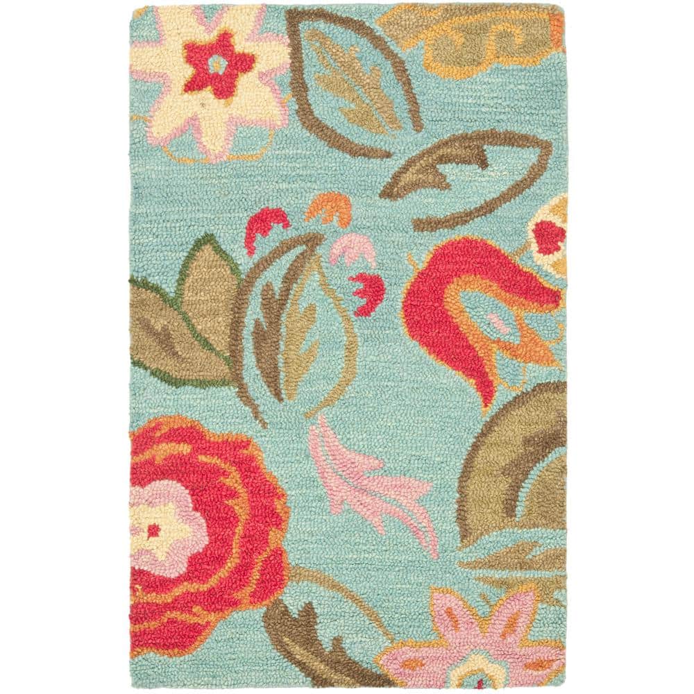 Handmade Tufted Wool Floral Area Rug, Blue, 2'6" x 4'