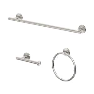 Level 3-Pieces Bath Hardware Set with 18 in. Towel Bar, Toilet Paper Holder and Towel Ring in Brushed Nickel