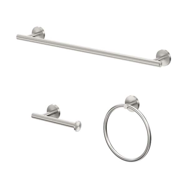 Gatco Level 3-Pieces Bath Hardware Set with 18 in. Towel Bar, Toilet Paper Holder and Towel Ring in Brushed Nickel