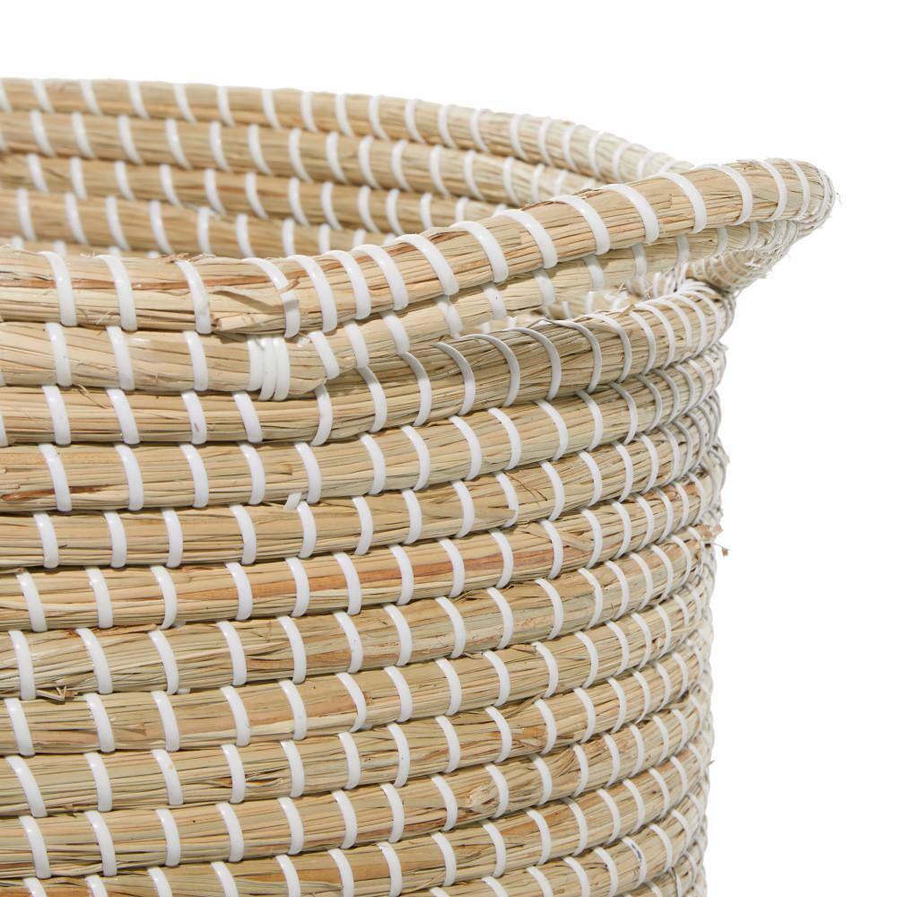 Set of 2 Round Seagrass Storage Baskets with Gray Stripes