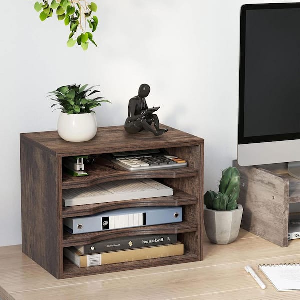 Rustic Brown 13.4 in. x 10.6 in. Wood Vintage Desktop File Organizer