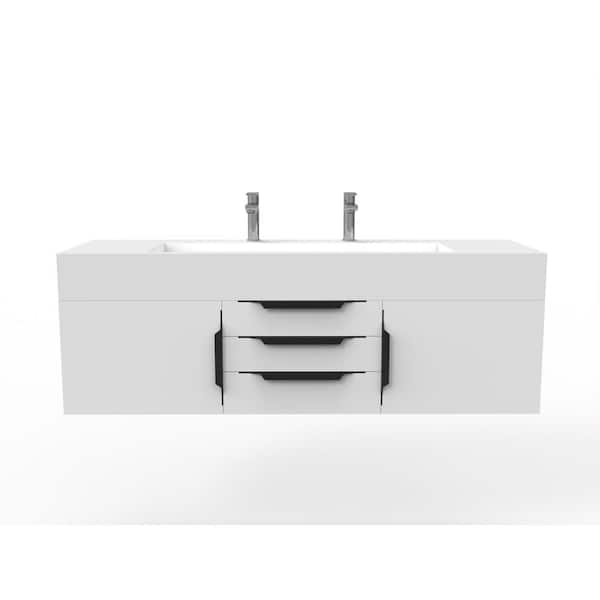 Nile 60 in. W x 19 in. D x 20 in. H Single Sink Bath Vanity in Matte White with Black Trim and White Solid Surface Top