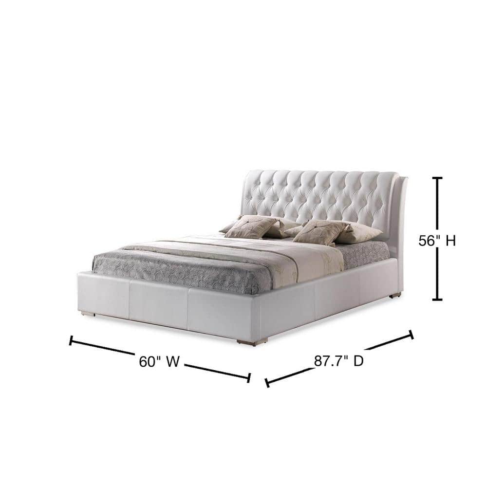 Elegant Bianca Full Bed with Tufted Faux Leather Headboard - White