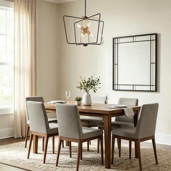Zevni 31.4 in. 6-Light Transitional Black and Gold Sputnik