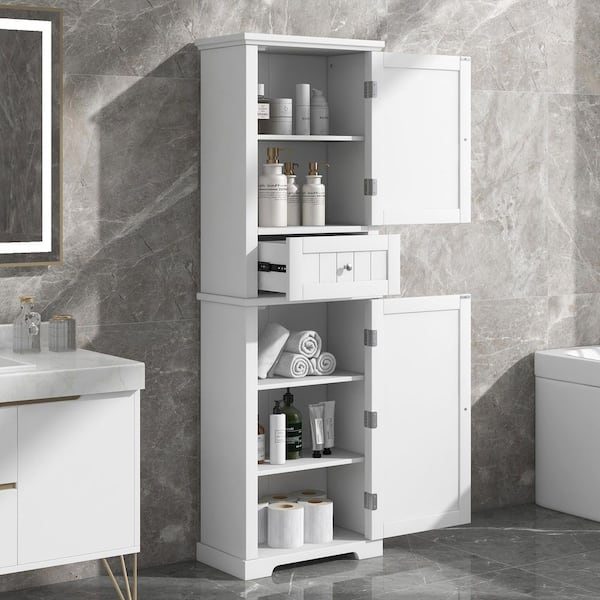 22 in. W x 11 in. D x 67.3 in. H Freestanding White Linen Cabinet Tall Bathroom Storage Cabinet