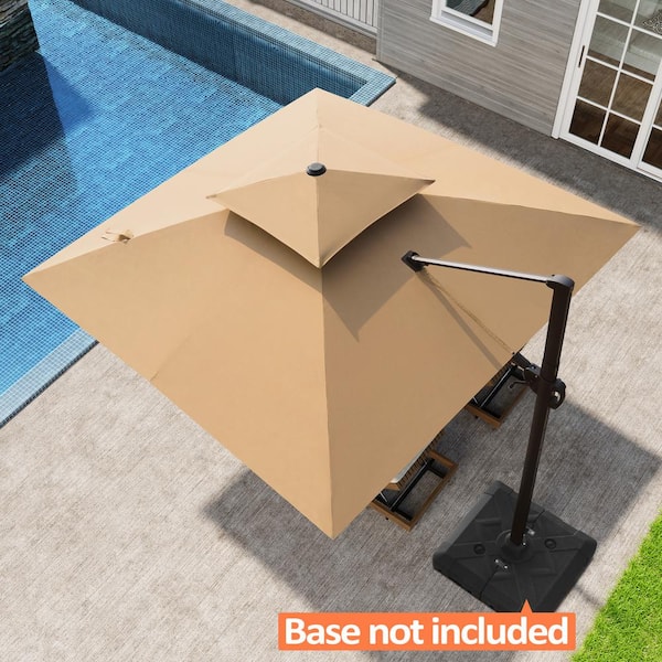 Pellebant Double Top 10 ft. Square Aluminum Heavy-Duty 360° Rotation Tilt Cantilever Outdoor Patio Umbrella in Tan