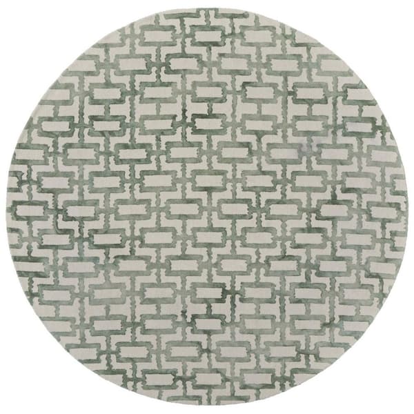 10 ft. Round Ivory and Green Trellis Area Rug