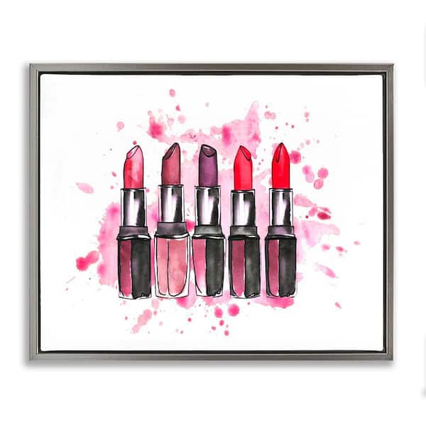 Stupell Industries Modern Splatter Lipstick by Svetlana Aleynikova Gray Floater Frame Abstract Graphic Art Print 17 in. x 21 in.