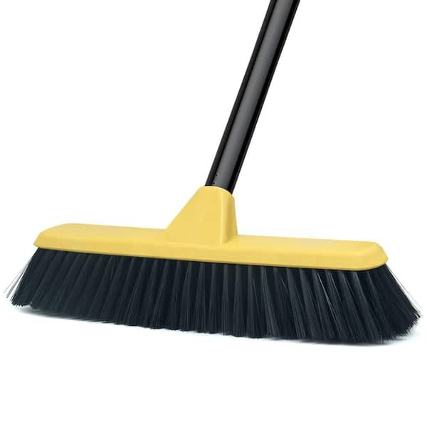 12.2 in. x 47.6 in. Soft Bristle Broom with Long Handle Cleaning Bathroom Kitchen Patio Garage Deck Tile Floor, Black